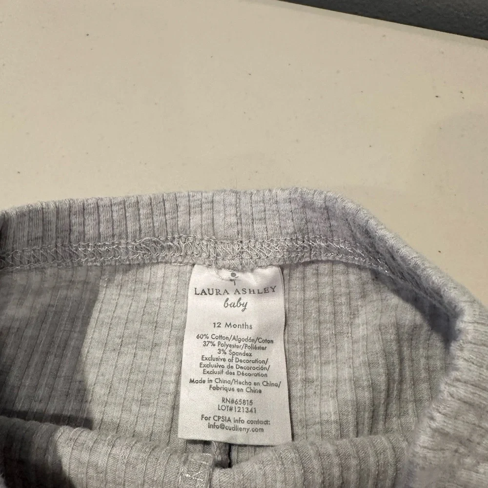 12M Laura Ashley Baby Floral Thermal Long Sleeve Top with Grey Ribbed Leggings